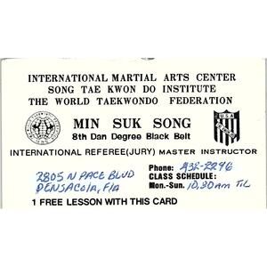 International Martial Arts Center Min Suk Song Arlington TX Card SSB4-14